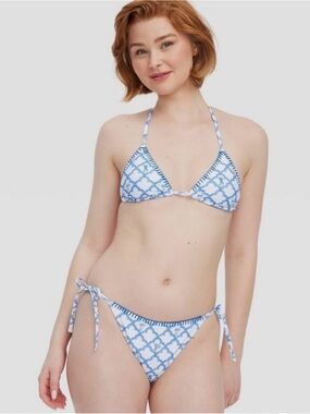 Target x Roller Rabbit Blue and White Printed Tie-Side Triangle Bikini